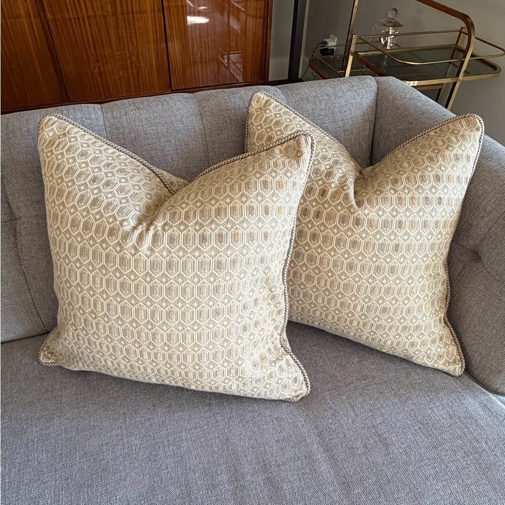 Geometric Patterned Lt Grey and Gold Accent Pillow Covers (2)